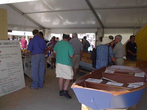 Inside the Boatcraft Pacific Pavillion at the 2002 Sydney Classic and Wooden Boat Festival